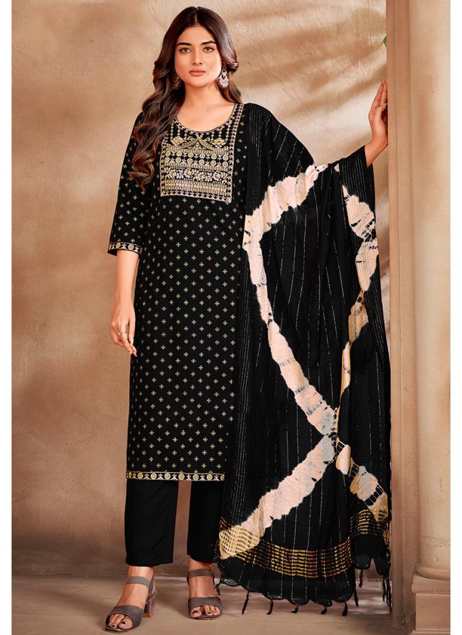 Rayon Black Festival Wear Embroidery Work Readymade Kurti Set